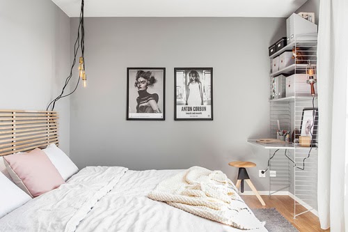 Bedroom in greys and pastel - via Coco Lapine Design