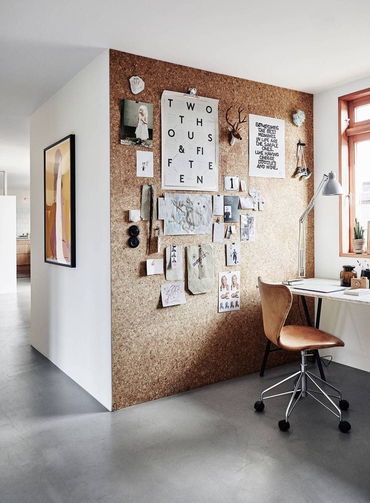 Workspace with a cork wall - via cocolapinedesign.com