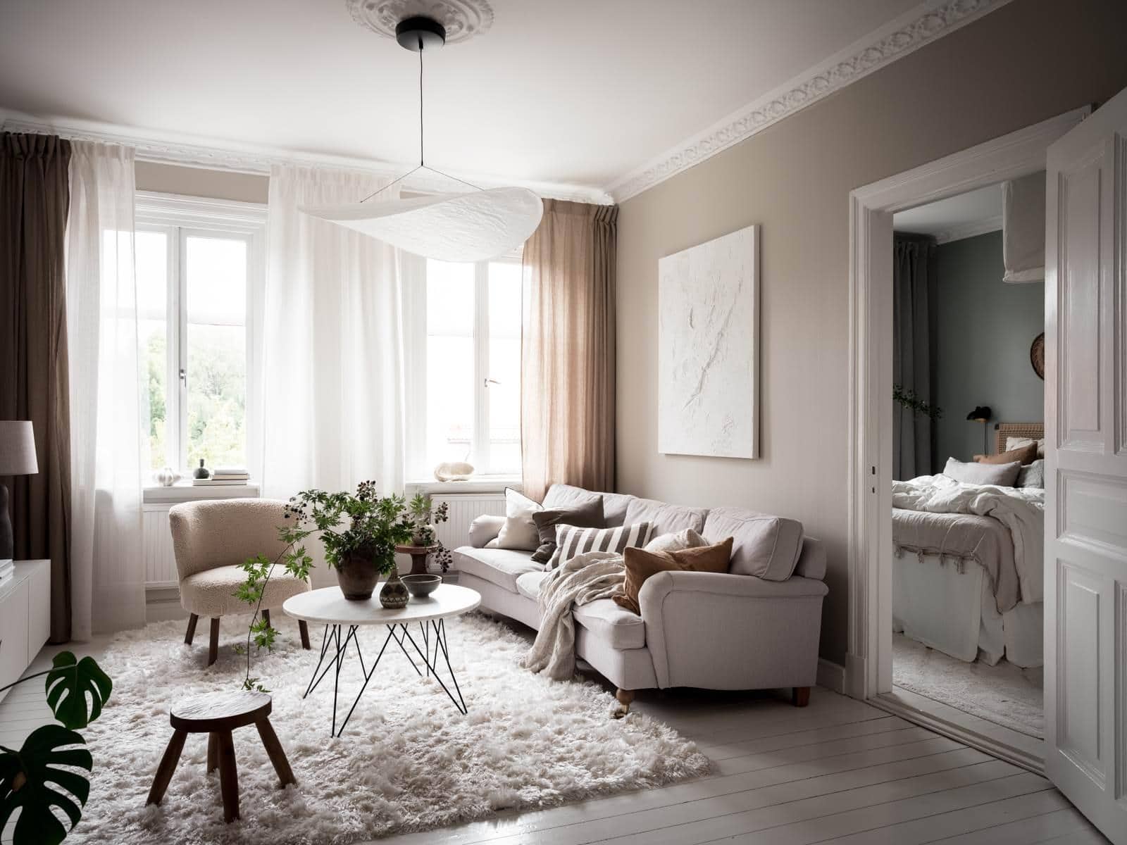 A beige living room and a sage green bedroom combined - COCO LAPINE ...