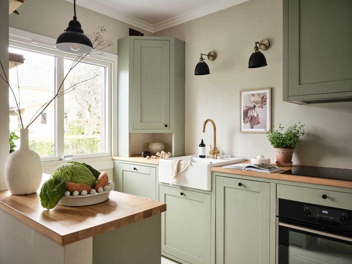 Sage Green Kitchen Cabinets In A