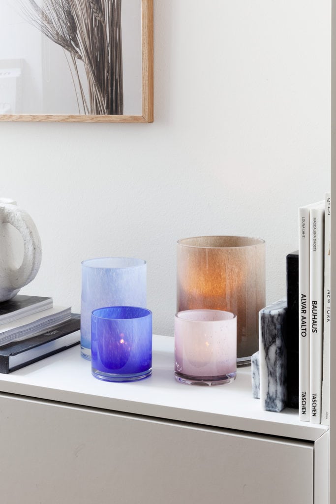 Candle glass votives in different colors from Arket